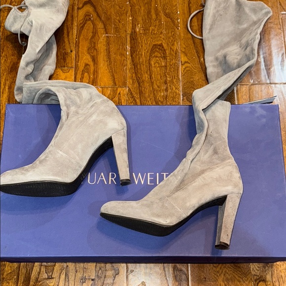 Stuart Weitzman Highland Suede Over The Knee Heeled Boot in Topo Size 9.5 - Picture 6 of 12